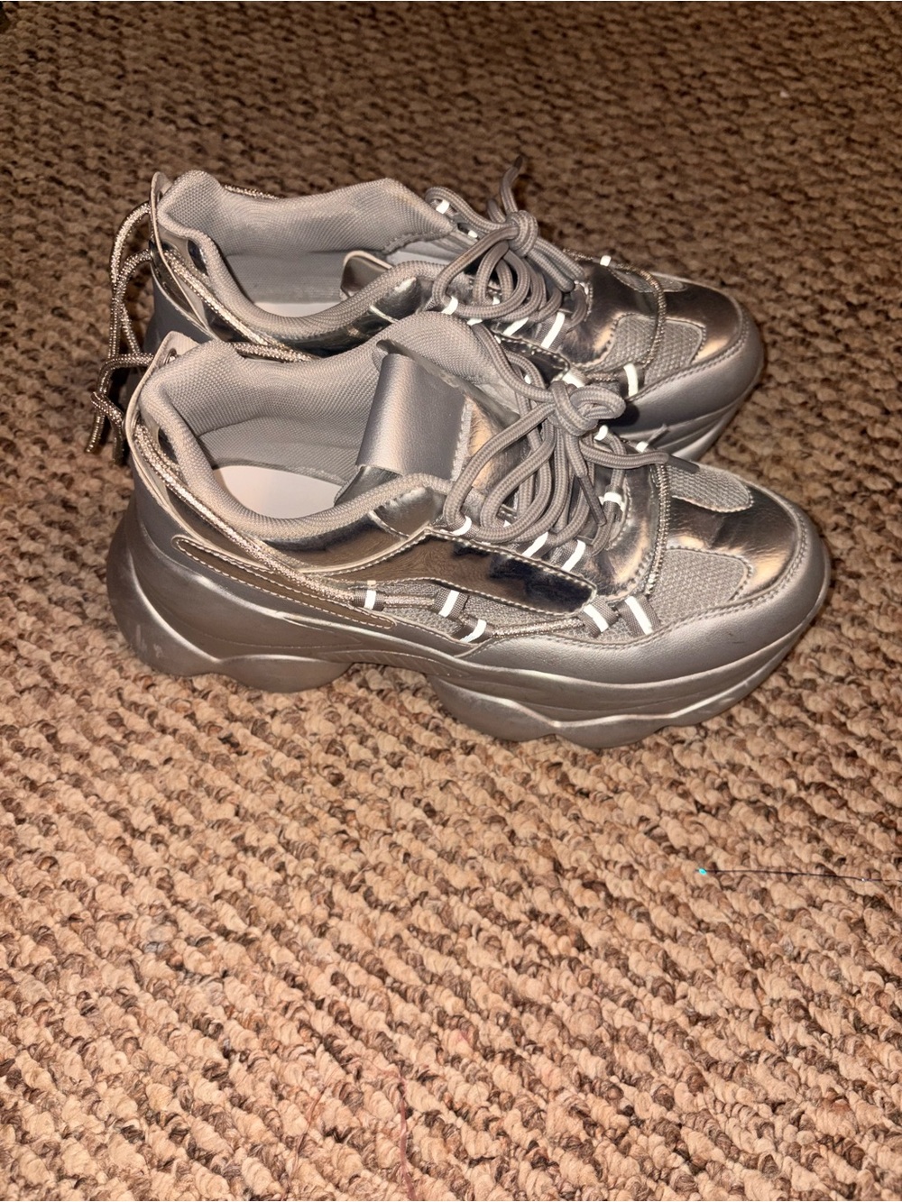 Women’s Metallic Silver Chunky Platform Sneakers